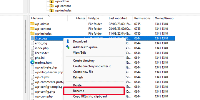 Rename the .htaccess file Rename the .htaccess file
