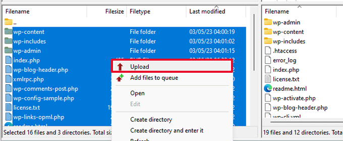 Uploading core WordPress files Uploading core WordPress files