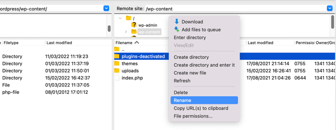 Renommer le dossier du plugin par FTP Renommer le dossier du plugin par FTP