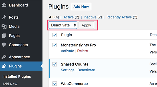 Desactivar todos los plug-ins