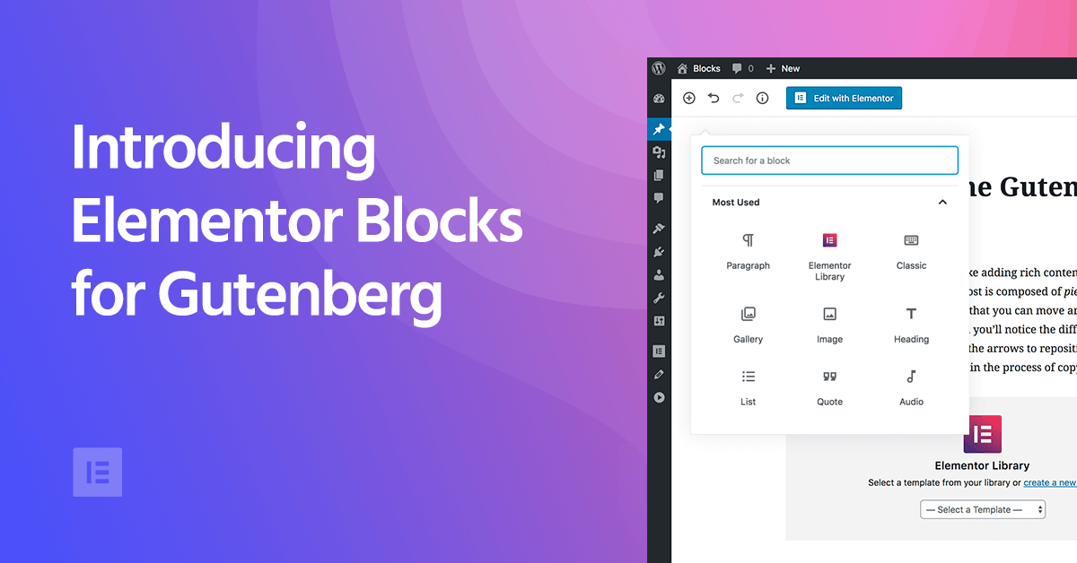 Elementor Blocks for Gutenberg:在Gutenberg(古腾堡)编辑器中使用Elementor Blocks-光子波动网 | 专业WordPress修复服务,全球范围,快速响应