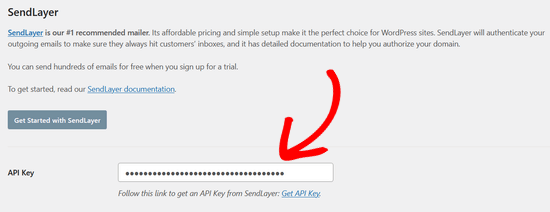 Paste SendLayer API key into WP Mail SMTP Paste SendLayer API key into WP Mail SMTP