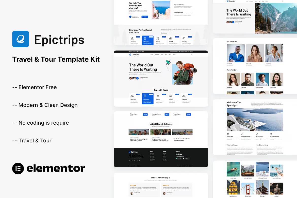 Suite de templates Elementor pour les voyages et le tourisme