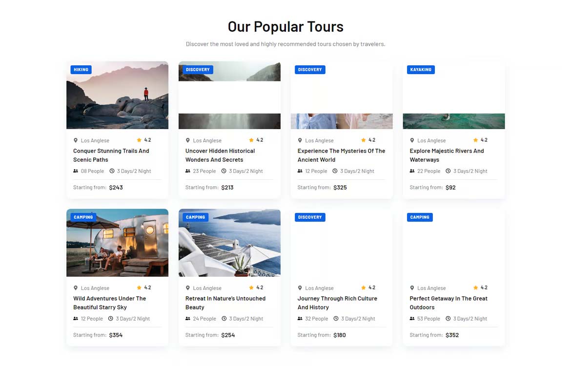 Suite de templates Elementor pour les voyages et le tourisme