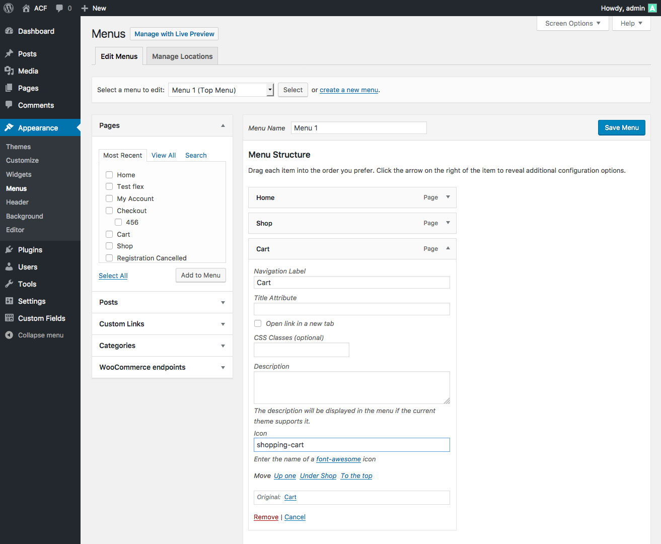 Imagen [4] - Cómo añadir campos personalizados a los elementos del menú de WordPress y modificar su HTML