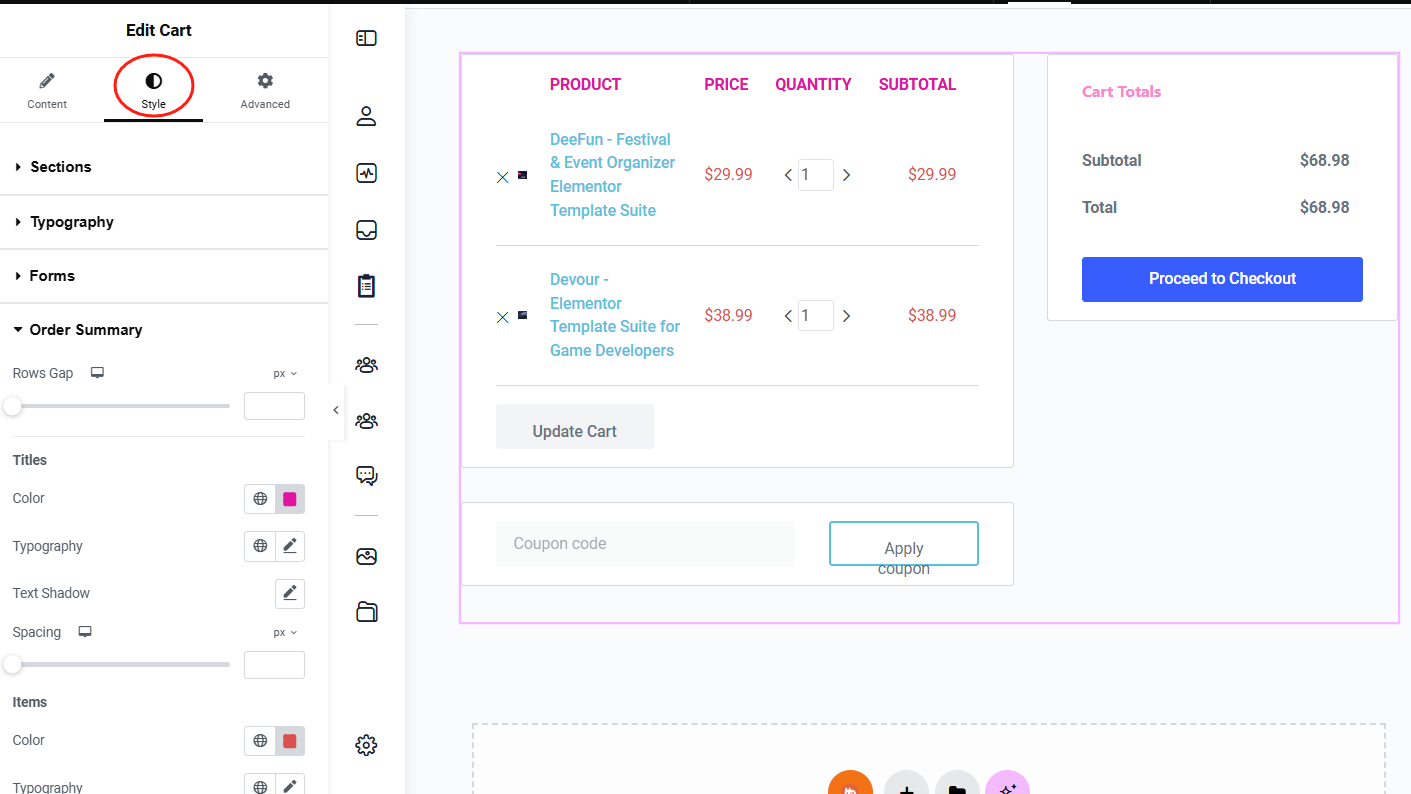 Imagen [10] - Cómo personalizar las páginas del carrito de la compra de WooCommerce con Elementor - Una guía completa para aumentar las conversiones