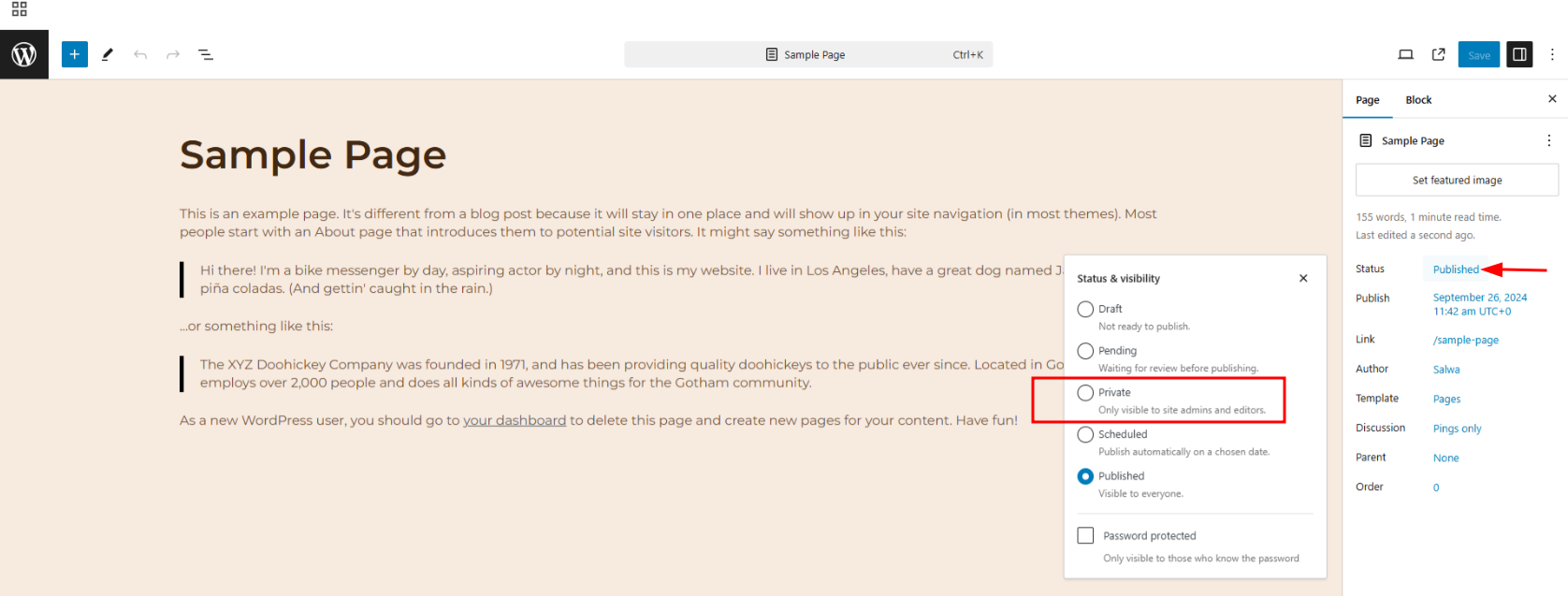 Imagen [6] - Una guía completa sobre cómo despublicar páginas, entradas y sitios web de WordPress