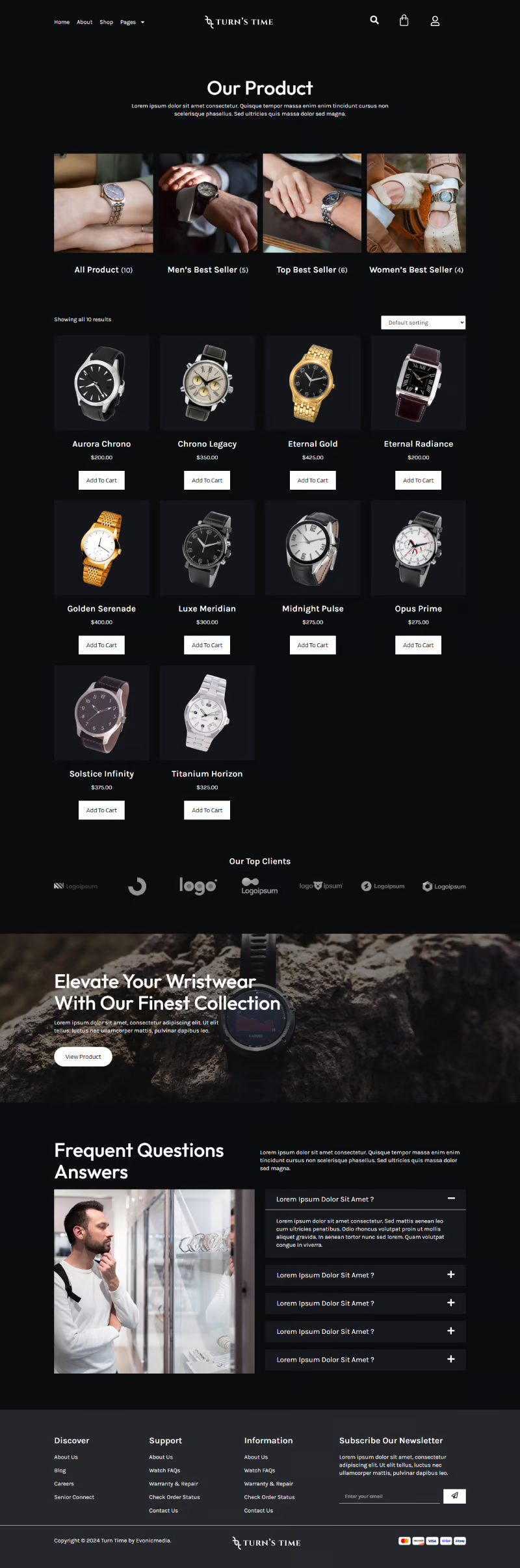 Imagen [1] - Turnstime - Tienda de relojes moderna Kit de plantilla Elementor Pro para comercio electrónico - Photon Flux.com | Servicio profesional de reparaciones de WordPress, cobertura mundial, respuesta rápida