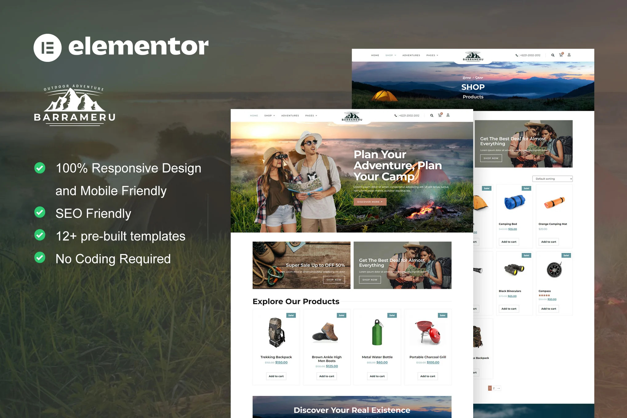 Barrameru - Outdoor Adventure Camping Store Elementor Pro Template Suite - Photon Flux | Servicio profesional de reparación de WordPress, en todo el mundo, respuesta rápida