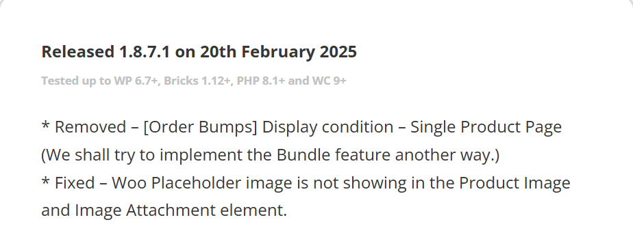 图片[2]-Bricks Ultimate 1.8.7.1 版本更新解析：Order Bumps 调整与 WooCommerce 修复