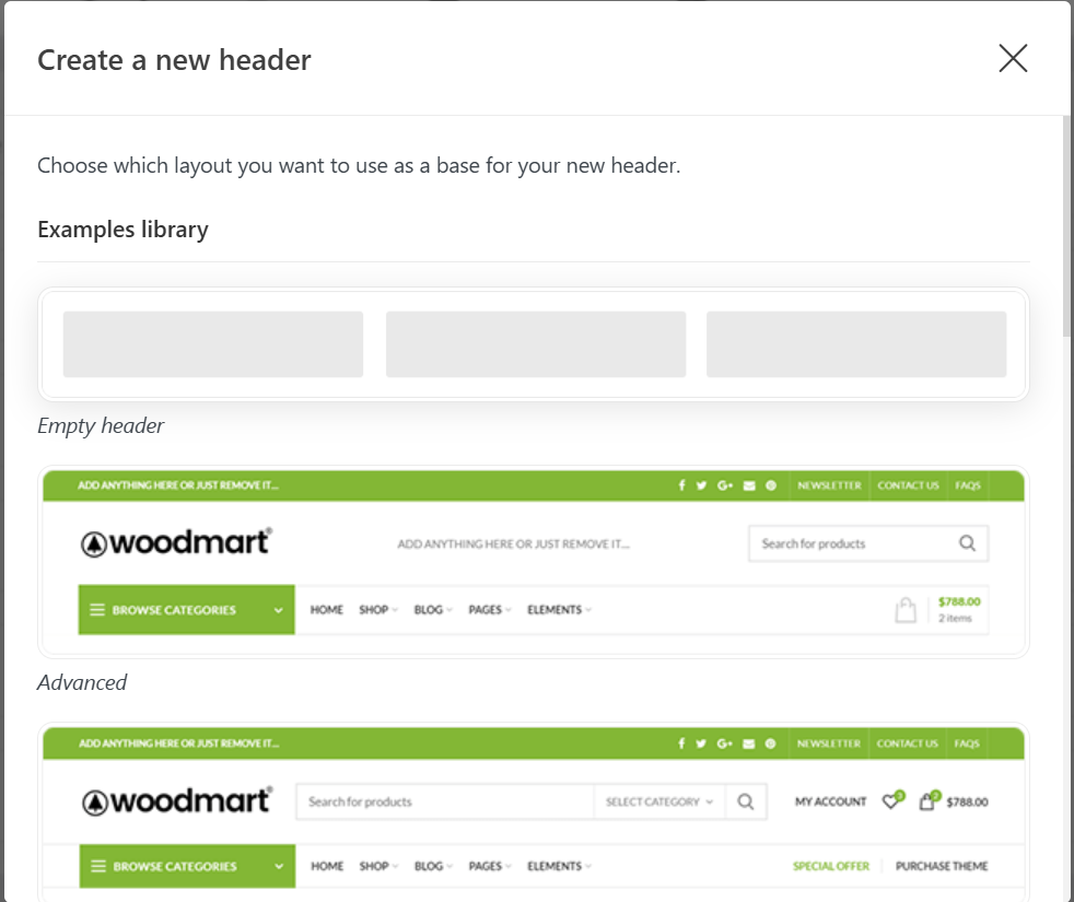 Imagen [3] - Guía de personalización del encabezado y pie de página del tema WoodMart: Creación de un diseño personalizado