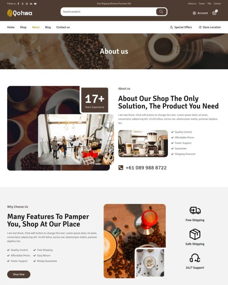 图片[1]-Qohwa – 咖啡店与商店电子商务 Elementor Pro 模板套件-光子波动网 | 专业WordPress修复服务，全球范围，快速响应