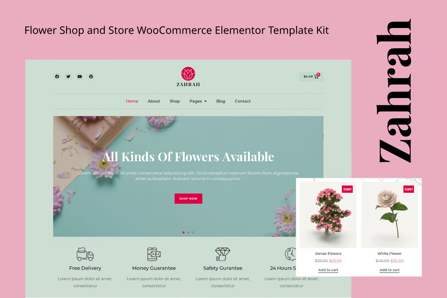 Zahrah - 花卉商店与商店 WooCommerce Elementor 模板套件-光子波动网 | 专业WordPress修复服务,全球范围,快速响应