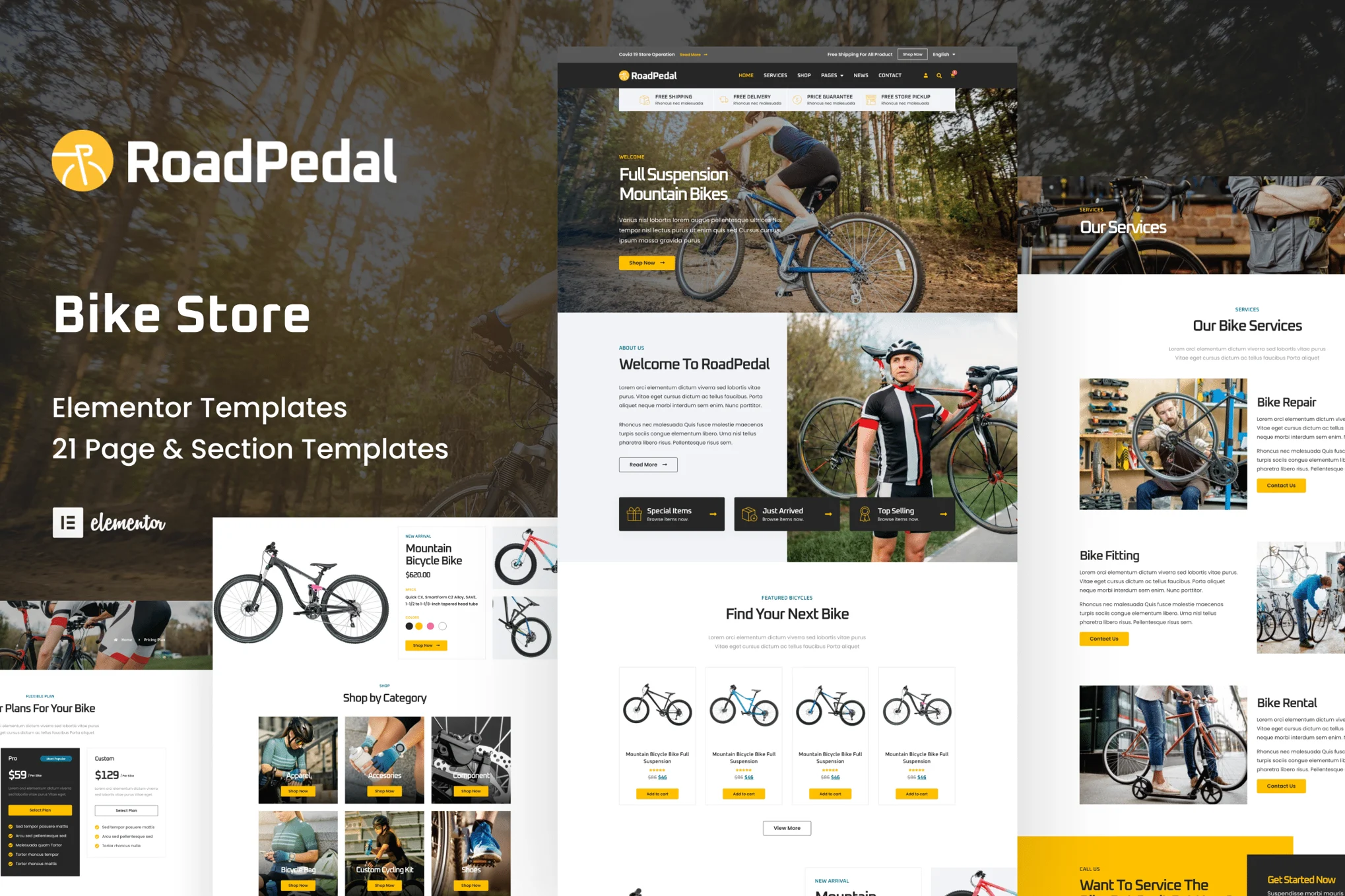 RoadPedal - 自行车商店 Elementor 模板套件-光子波动网 | 专业WordPress修复服务，全球范围，快速响应