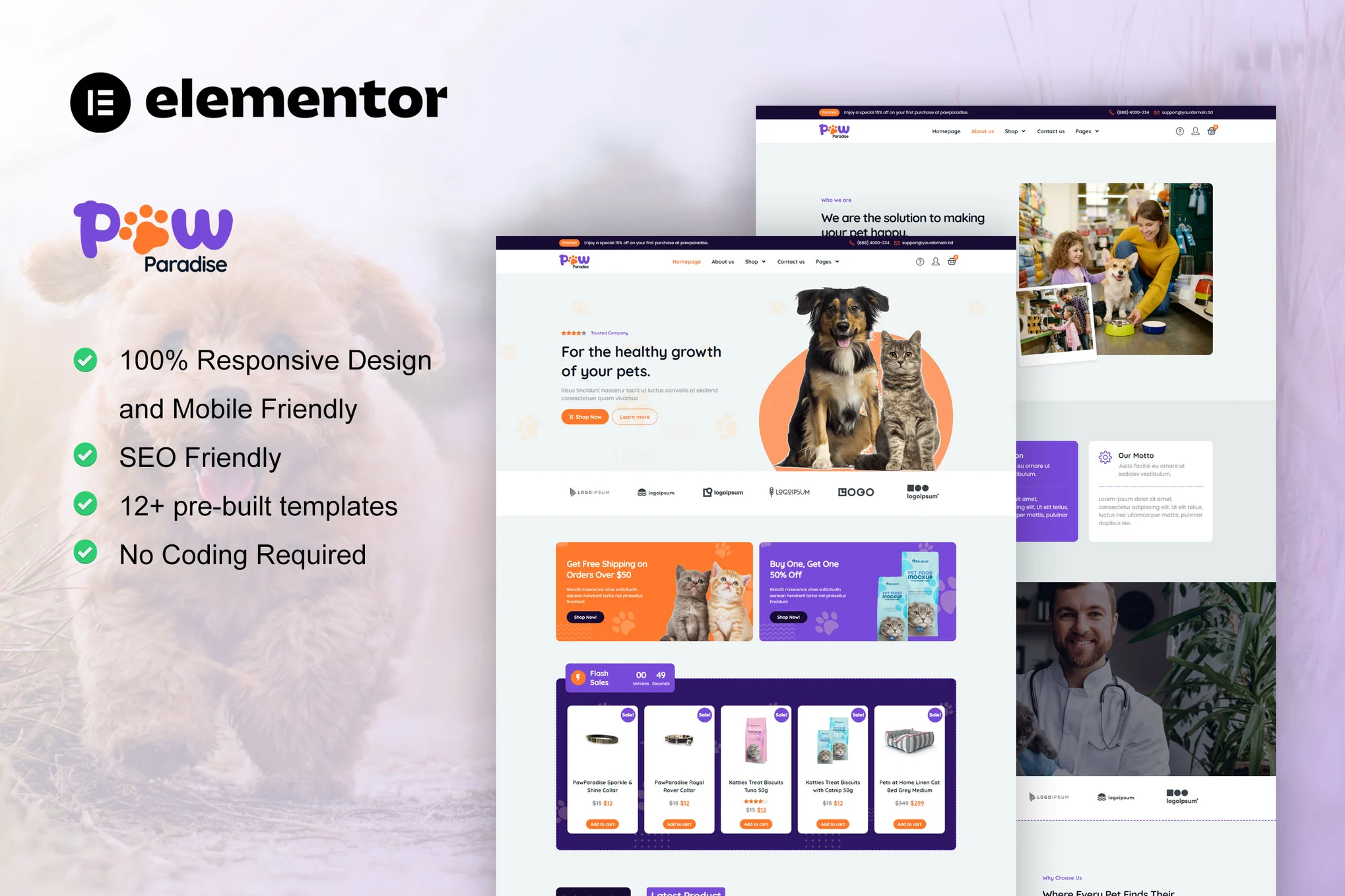 PawParadise - WooCommerce Pet Shop Elementor Template Suite - Photon Flux Network | Servicio profesional de reparación de WordPress, en todo el mundo, respuesta rápida