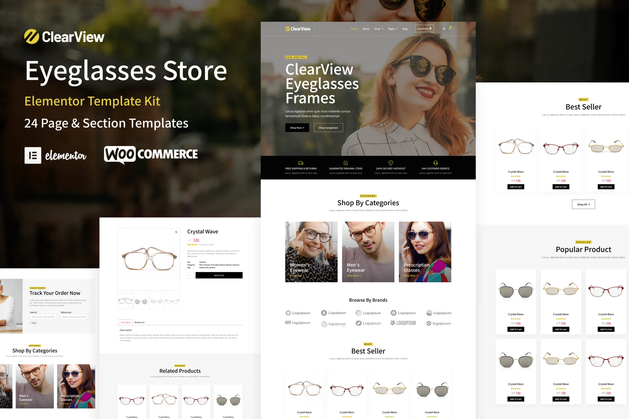 图片[1]-ClearView – 眼镜与眼镜配件商店 WooCommerce Elementor 模板包-光子波动网 | WordPress教程、Elementor教程与故障修复