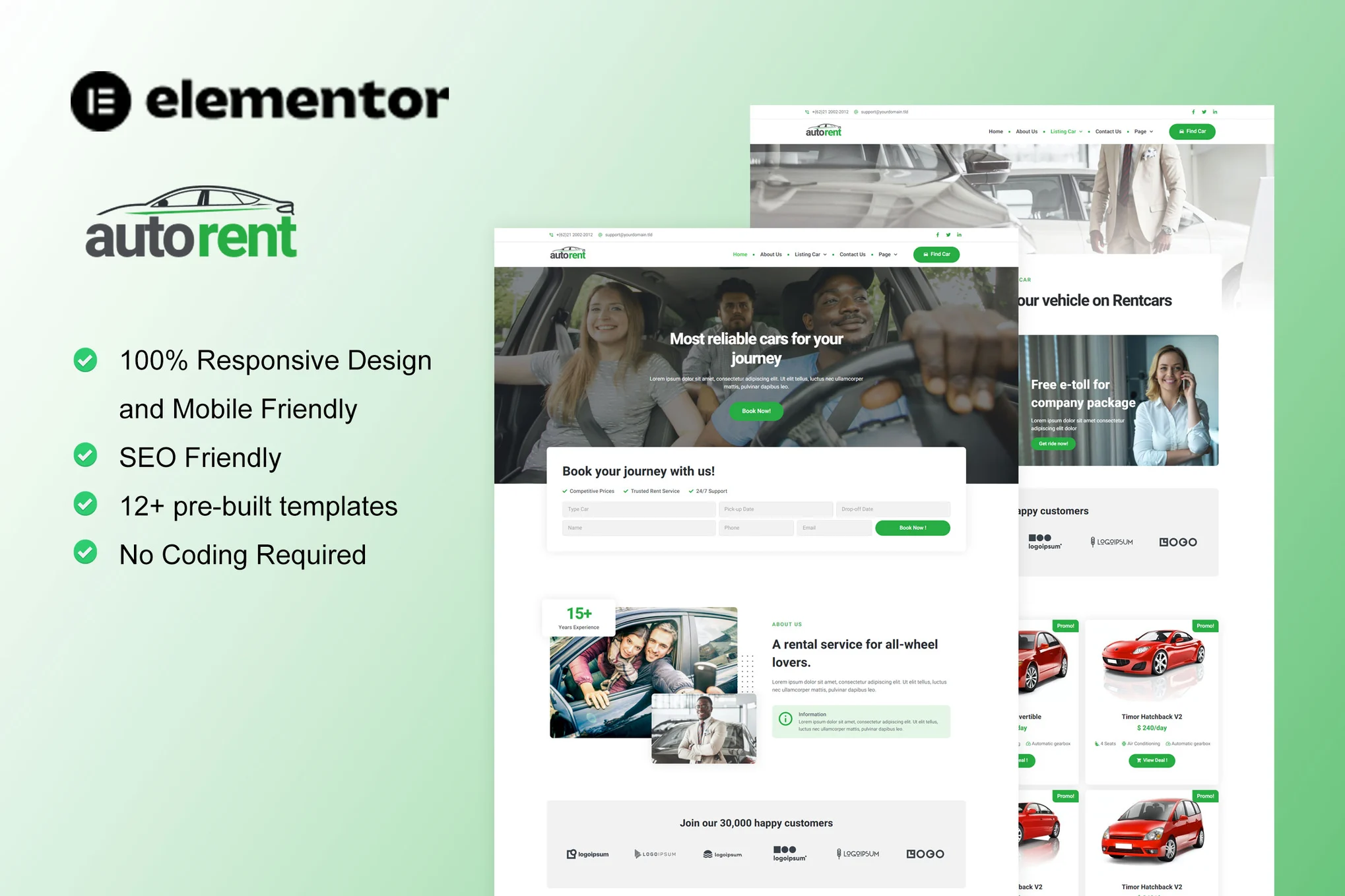 AutoRent - 汽车租赁服务 Elementor 模板套件-光子波动网 | 专业WordPress修复服务,全球范围,快速响应