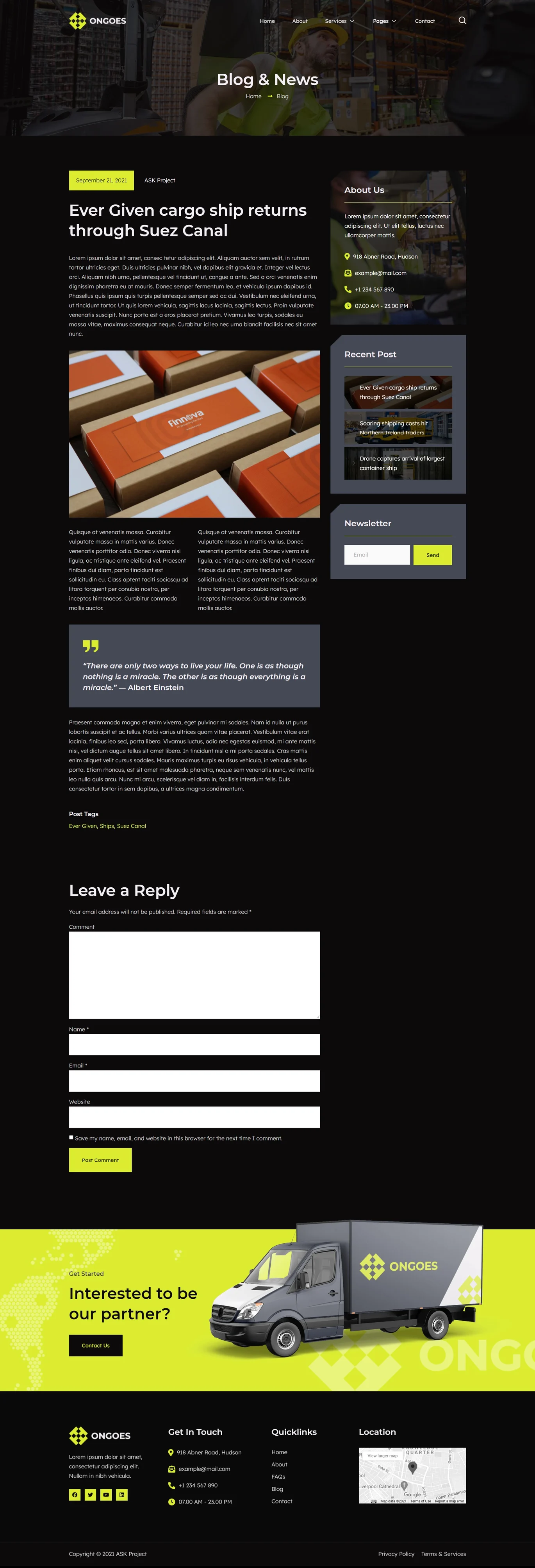 Image [1] - Ongoes - Transportation & Logistics Company Elementor Template Suite - Photon Flux Network | Professional WordPress repair service, worldwide, fast response