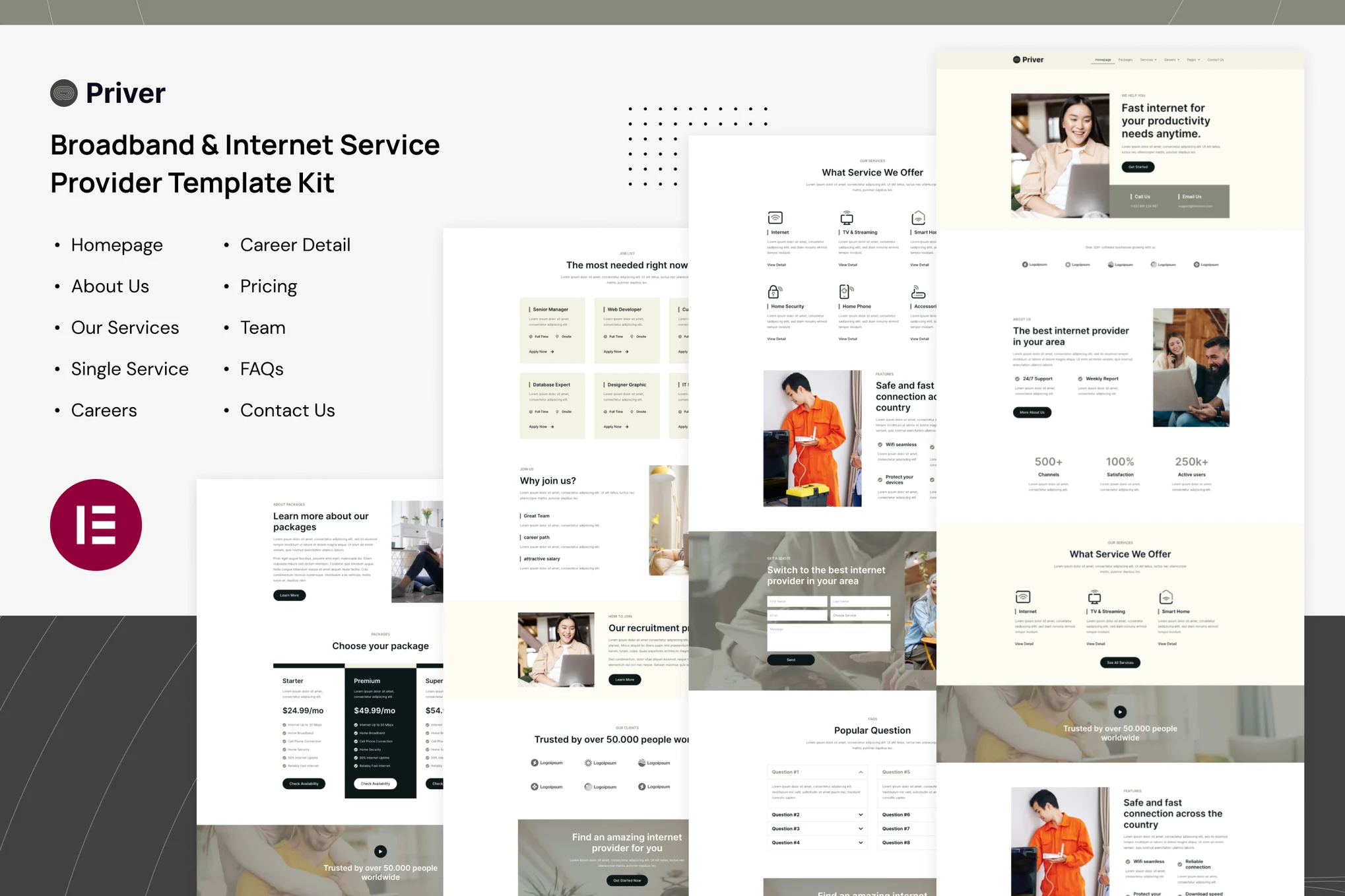 Priver - 宽带和互联网服务提供商 Elementor Pro 模板包-光子波动网 | 专业WordPress修复服务，全球范围，快速响应