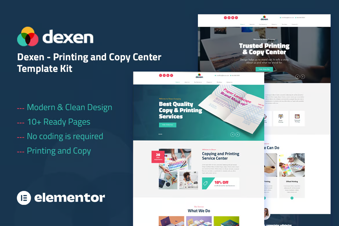 Imagen [1] - Dexen - Print & Copy Centre Elementor Template Pack - Photon Flux | Servicio profesional de reparaciones de WordPress, alcance global, respuesta rápida