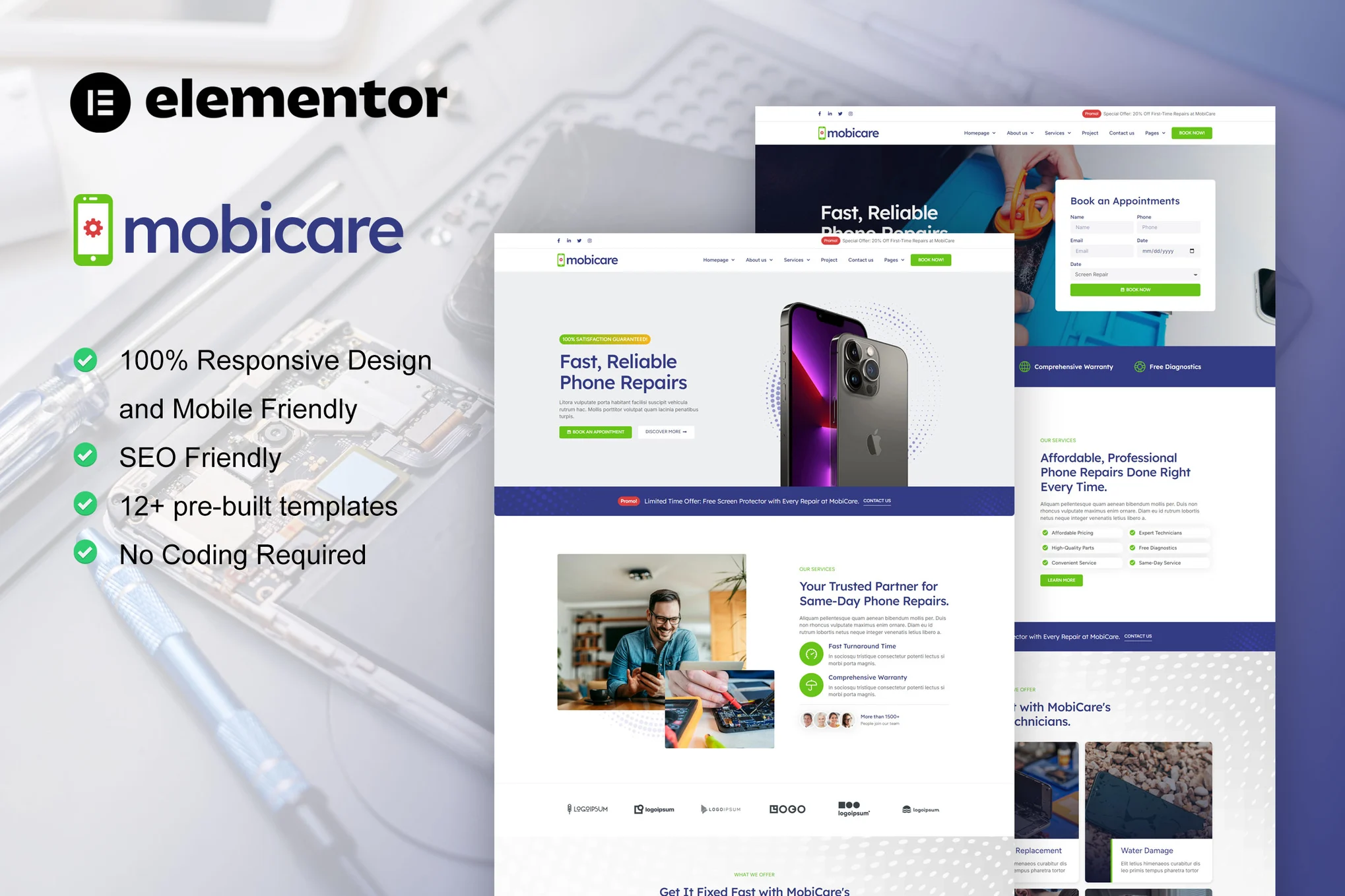 MobiCare - 手机与计算机维修 Elementor Pro 模板套件-光子波动网 | 专业WordPress修复服务,全球范围,快速响应