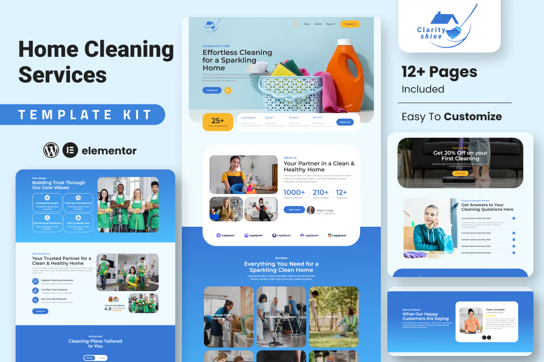 Image [1] - ClarityShine - Cleaning Services Company Elementor Template Suite - Photon Flux.com | Professional WordPress Repair Service, Global Reach, Fast Response