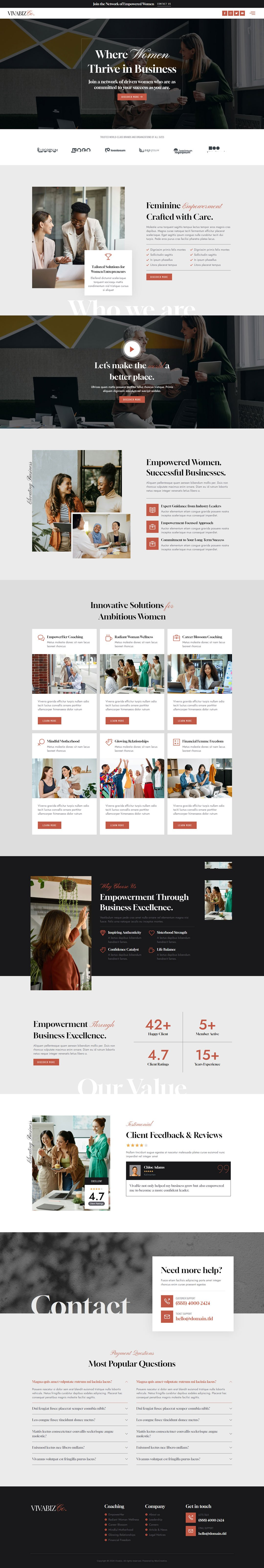 Imagen [2] - Vivabiz - Women's Business Coaching Elementor Template Suite - Photon Volatility Network | Servicio Profesional de Reparación de WordPress, Alcance Global, Respuesta Rápida