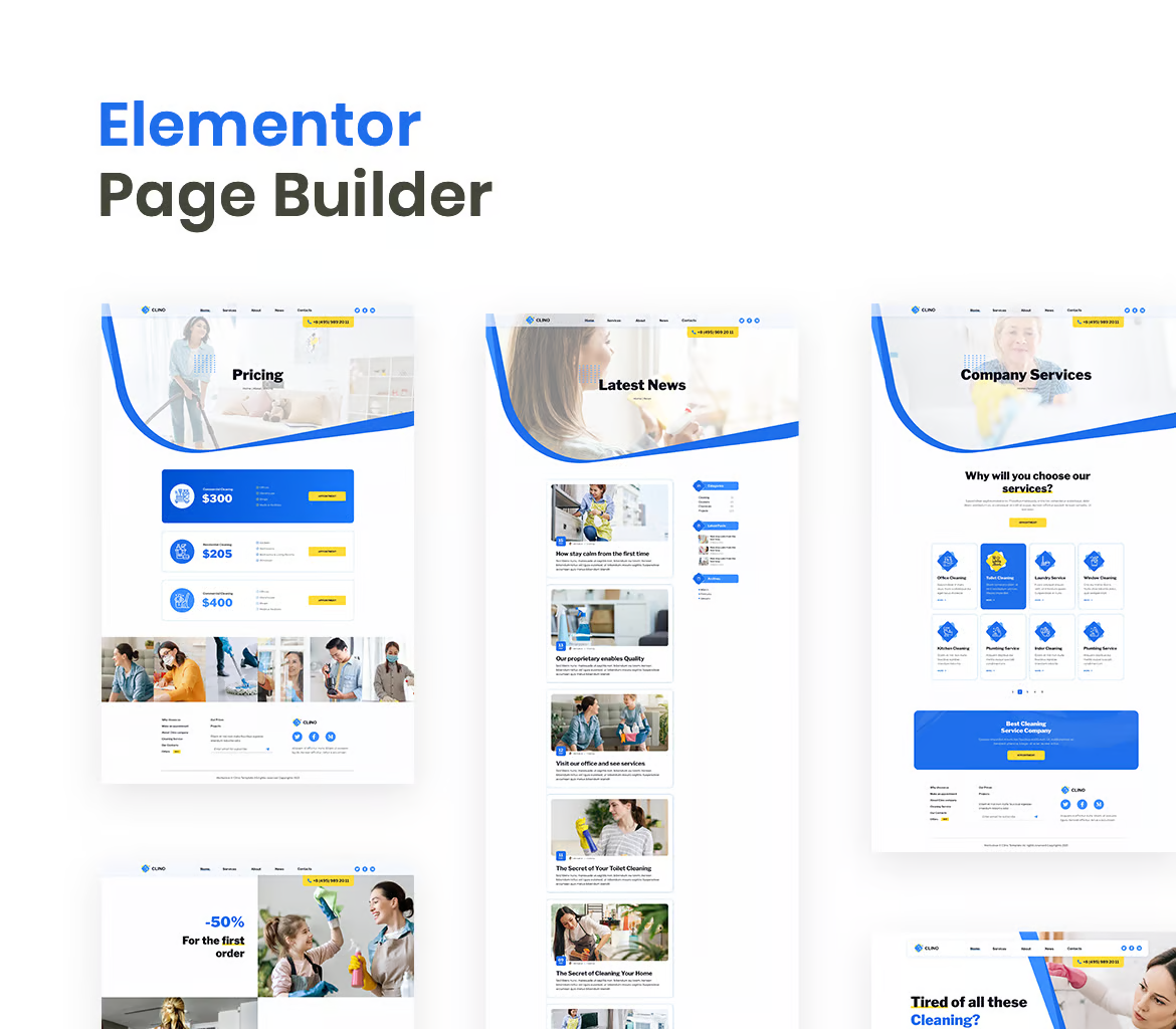 Clino – 清洁业务 Elementor 模板套件-光子波动网 | 专业WordPress修复服务,全球范围,快速响应
