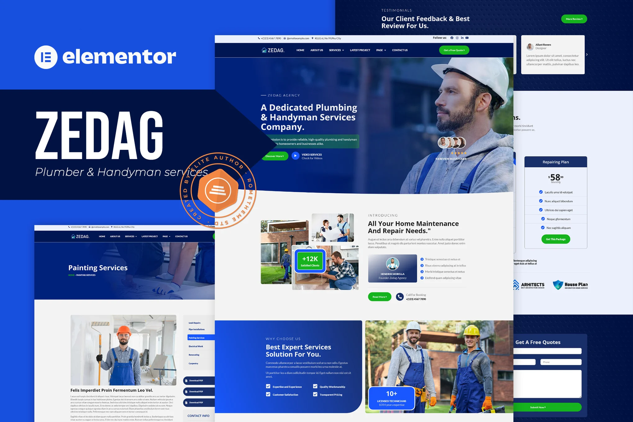 Zedag - Plumber & Handyman Services Elementor Pro Template Pack - Photon Fluctuation Network | Professional WordPress Repair Service, Worldwide, Fast Response