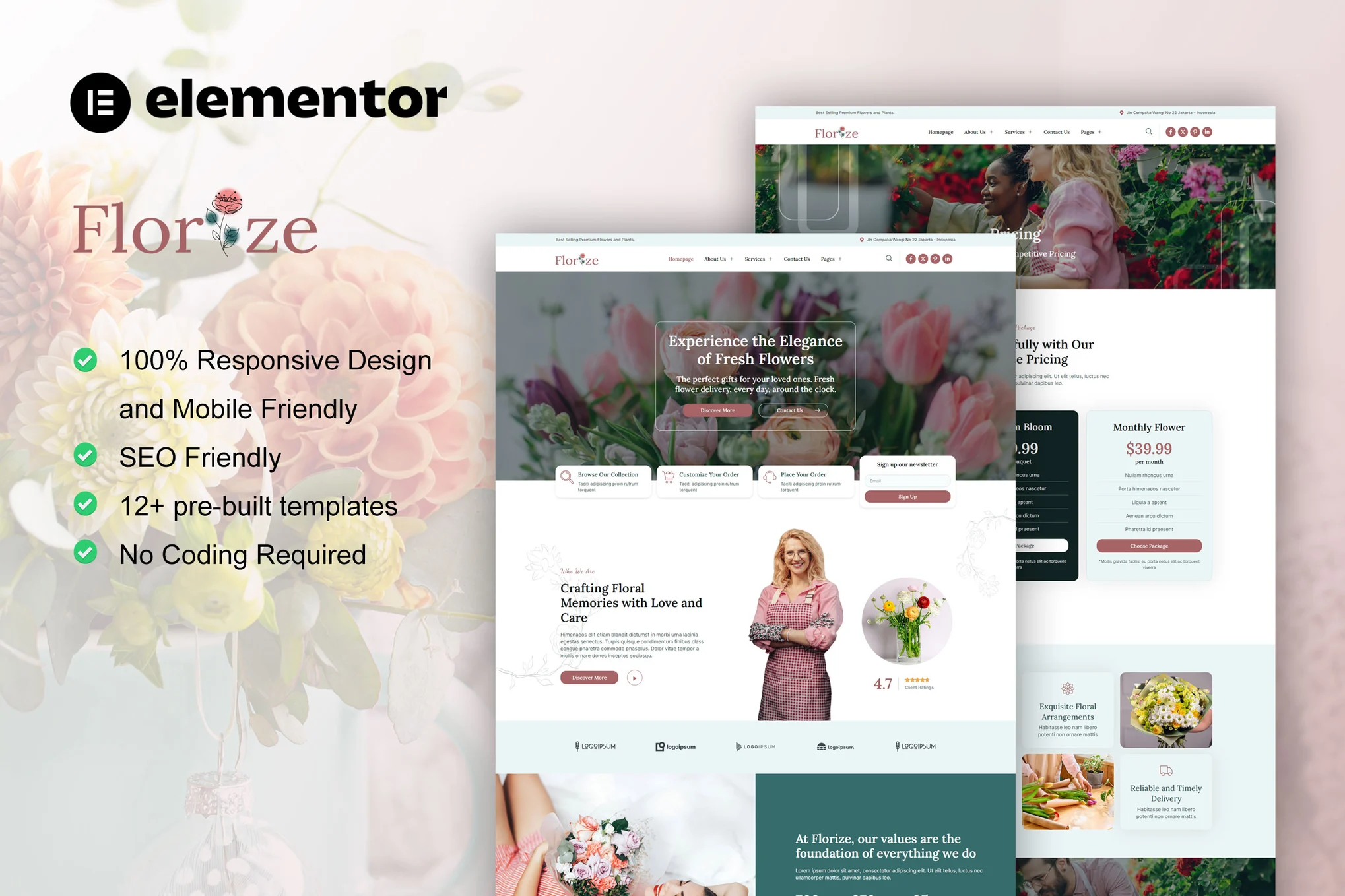 Florize - Florist & Flower Boutique Elementor Template Pack - Photon Flux | Professional WordPress repair service, worldwide, fast response!