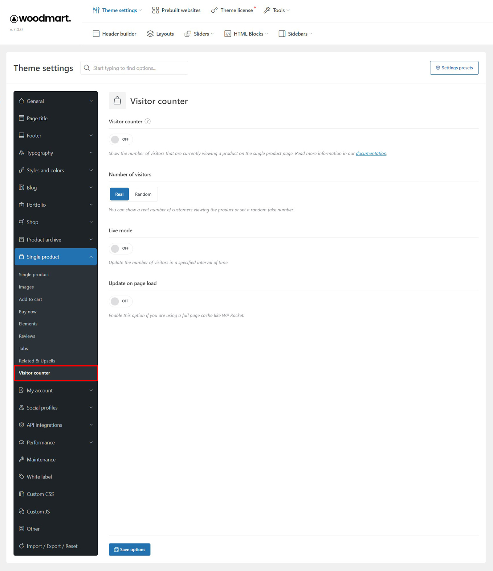 Imagen [3] - Una completa introducción a las tres principales mejoras del tema WoodMart: recuento de visitantes, recuento de ventas y barra de progreso del inventario.