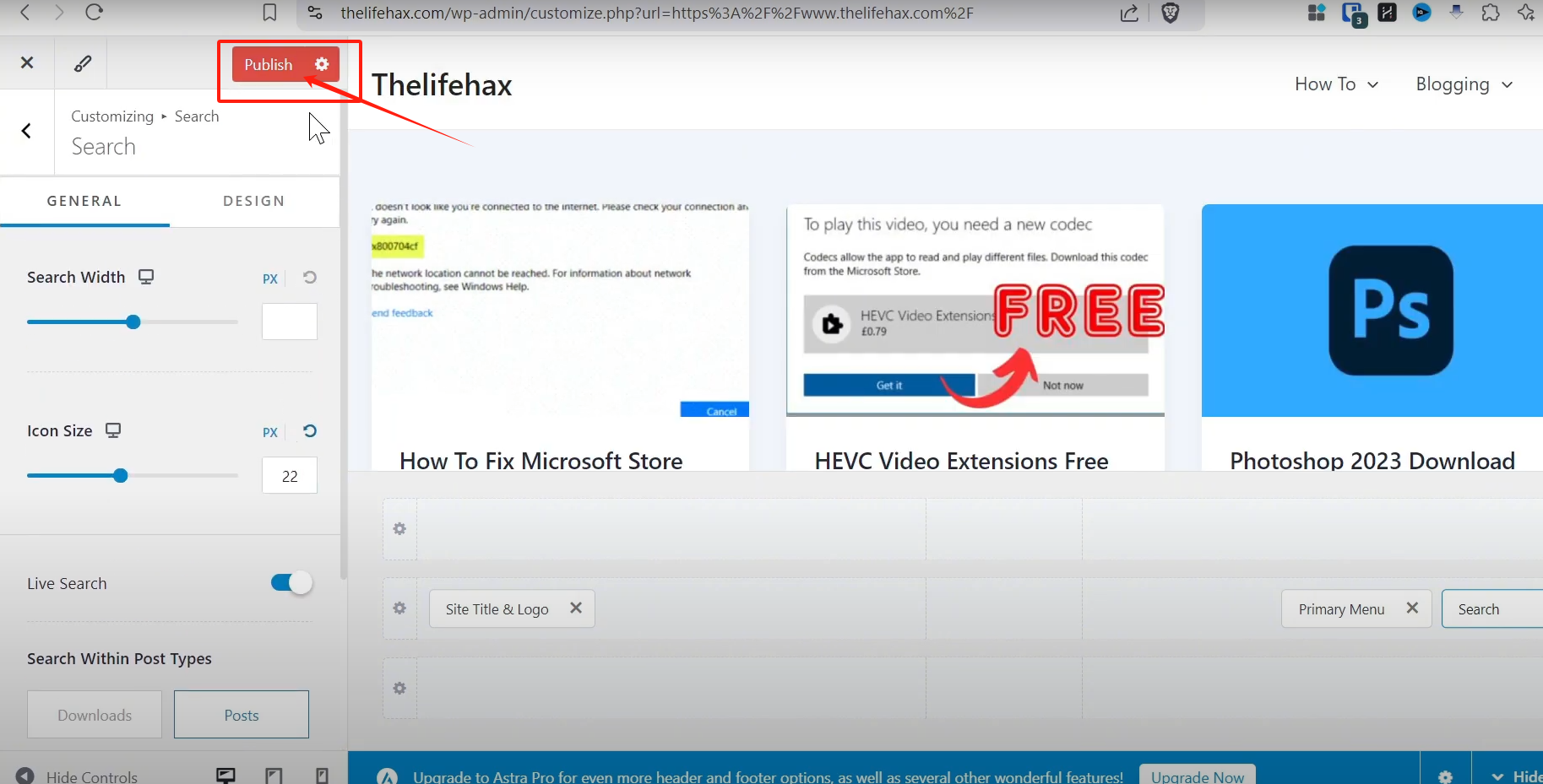 Image [12]-Tutoriel sur le thème Astra : Comment ajouter une barre de recherche sur le thème Astra pour accélérer la recherche du contenu du site !