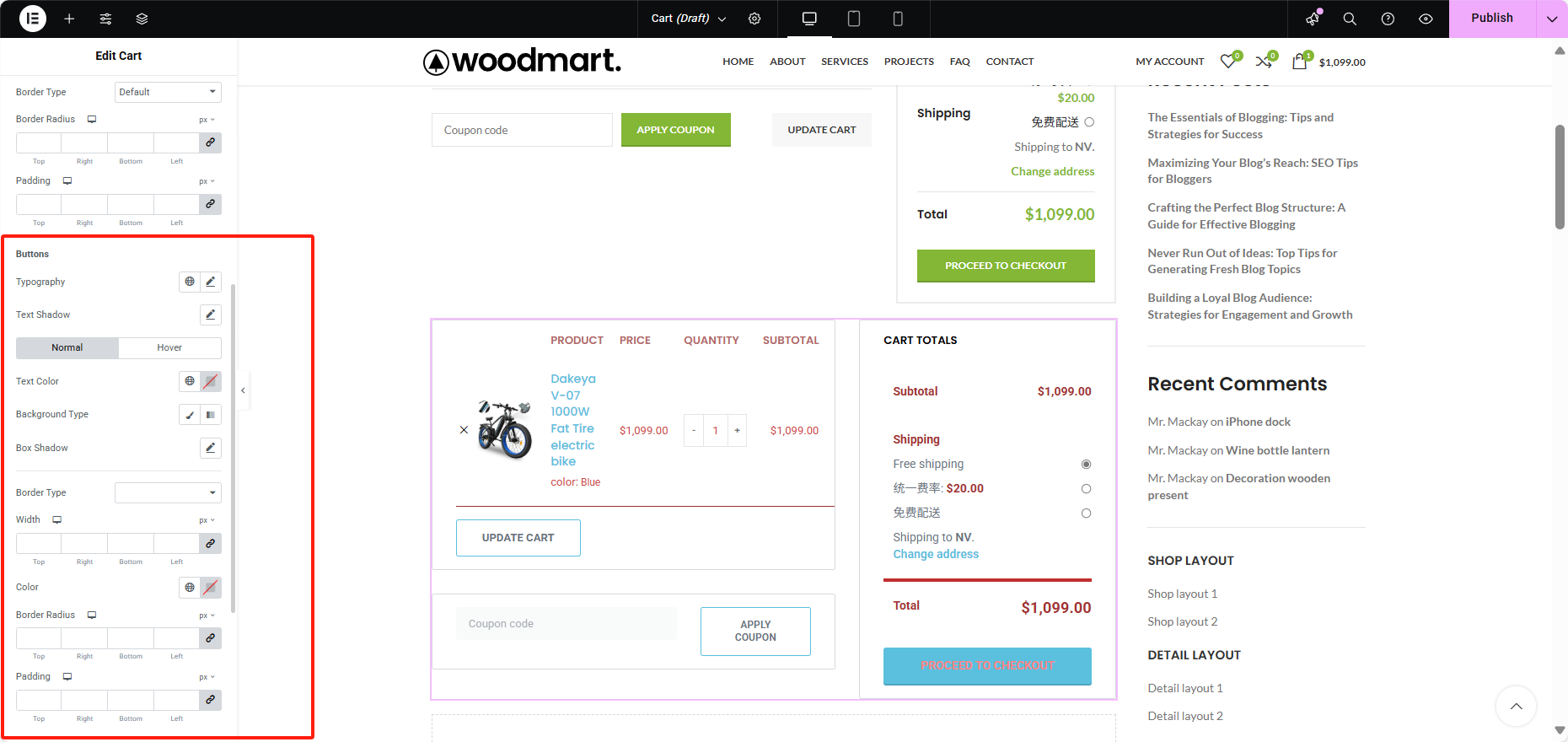 Imagen [10] - Cómo personalizar la página del carrito utilizando el widget WooCommerce Cart de Elementor