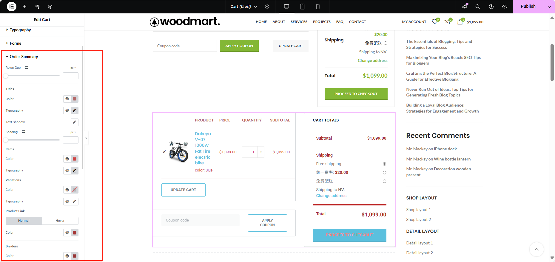 Imagen [11] - Cómo personalizar la página del carrito con el widget WooCommerce Cart de Elementor