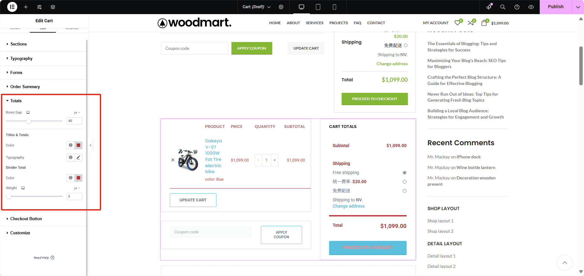 Imagen [12] - Cómo personalizar la página del carrito utilizando el widget WooCommerce Cart de Elementor