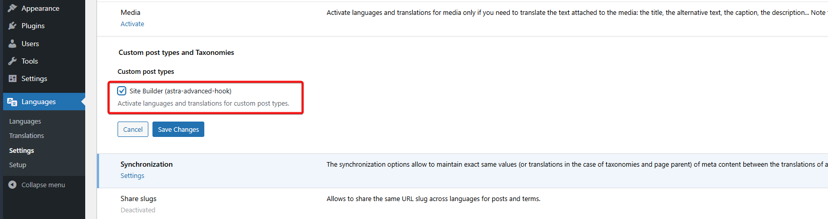 Imagen [2] - Gestión de diseños multilingües de Astra Site Builder con Polylang
