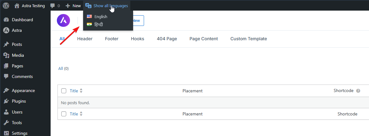 Imagen [4] - Gestión de diseños multilingües de Astra Site Builder con Polylang