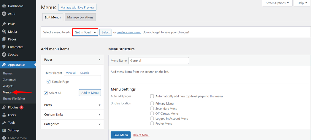 Imagen [7]-Tres formas de configurar diferentes menús de página en Astra Theme