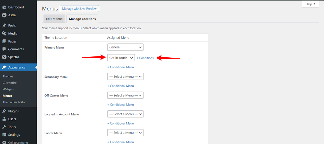 Imagen [8]-Tres formas de configurar diferentes menús de página en el tema Astra