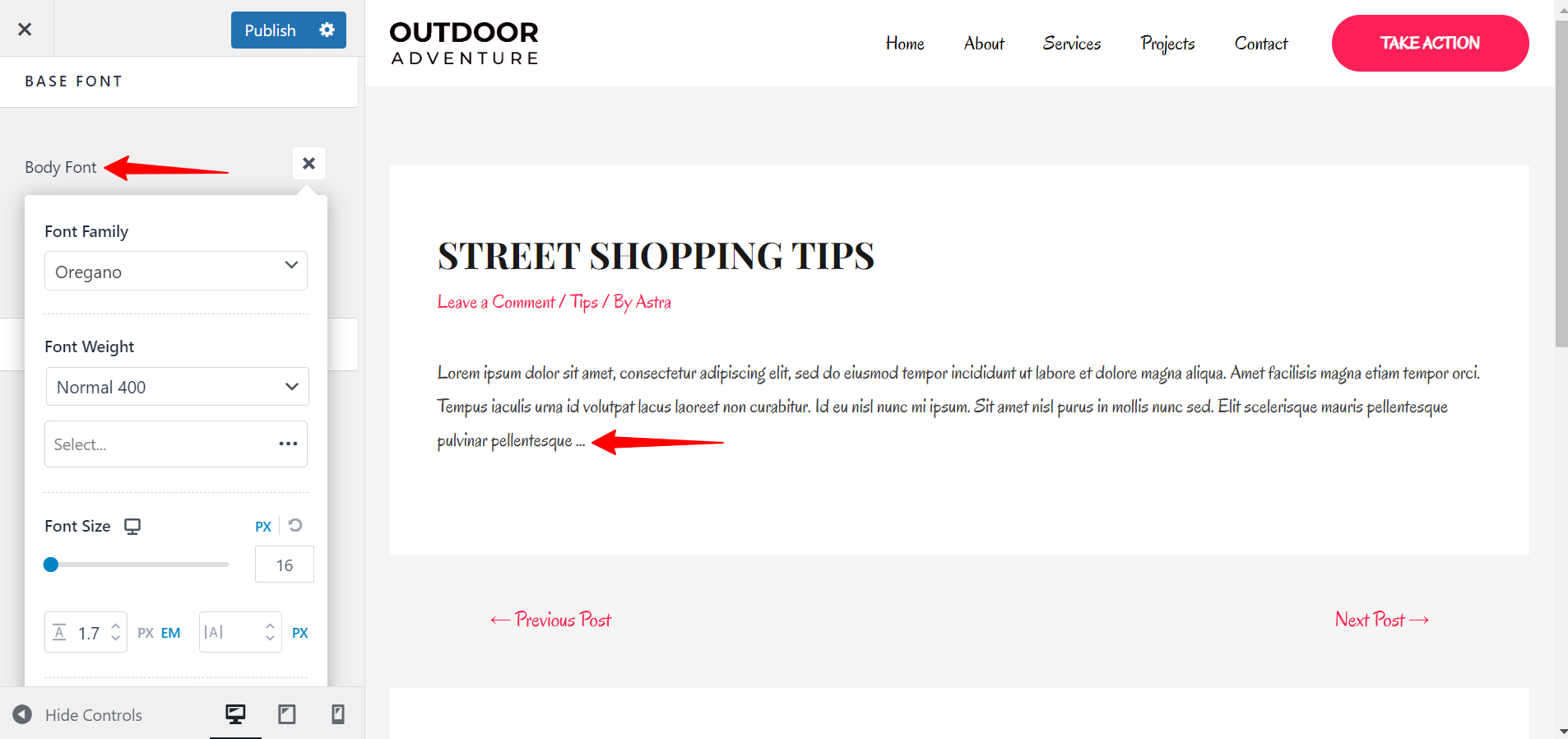 Imagen [3] - Explicación de los ajustes globales de tipografía y color del tema Astra: características clave para crear un estilo web unificado