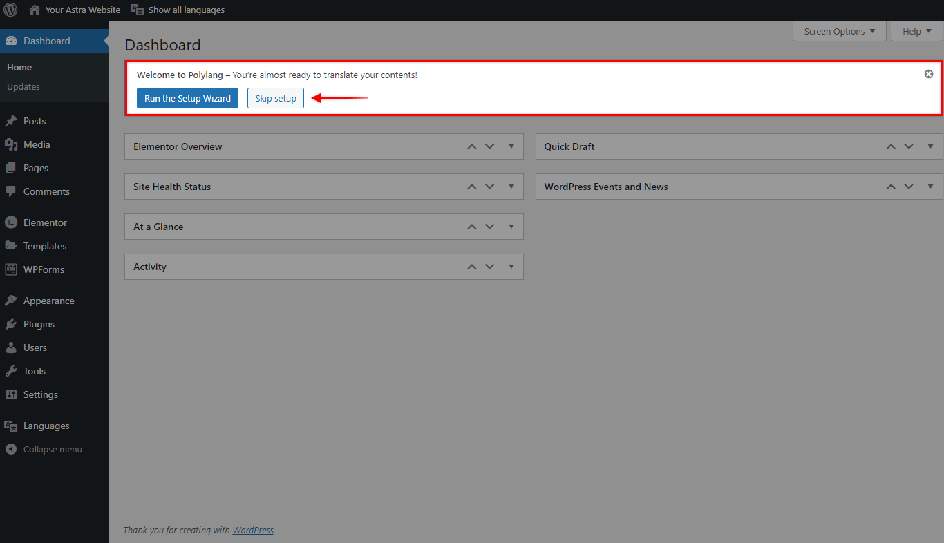 Imagen [4] - Conversión de un sitio web Astra a multilingüe: Tutorial de configuración de Polylang