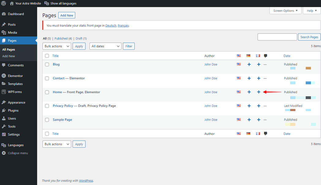 Imagen [5] - Conversión de un sitio web Astra a multilingüe: Tutorial de configuración de Polylang
