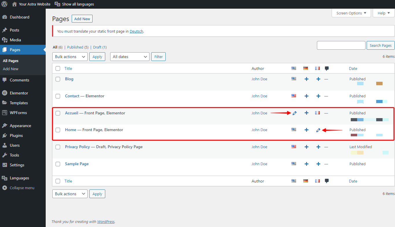 Imagen [6] - Conversión de un sitio web Astra a multilingüe: Tutorial de configuración de Polylang