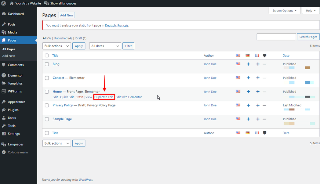 Imagen [7] - Conversión de un sitio web Astra a multilingüe: Tutorial de configuración de Polylang