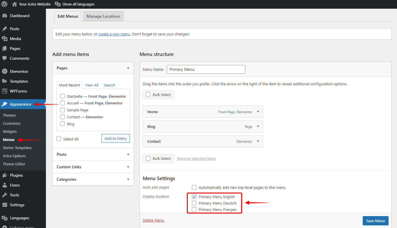 Imagen [10] - Conversión de un sitio web Astra a multilingüe: Tutorial de configuración de Polylang