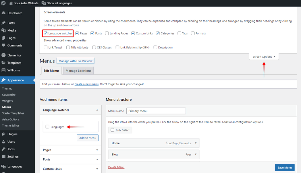 Imagen [11] - Conversión de un sitio web Astra a multilingüe: Tutorial de configuración de Polylang