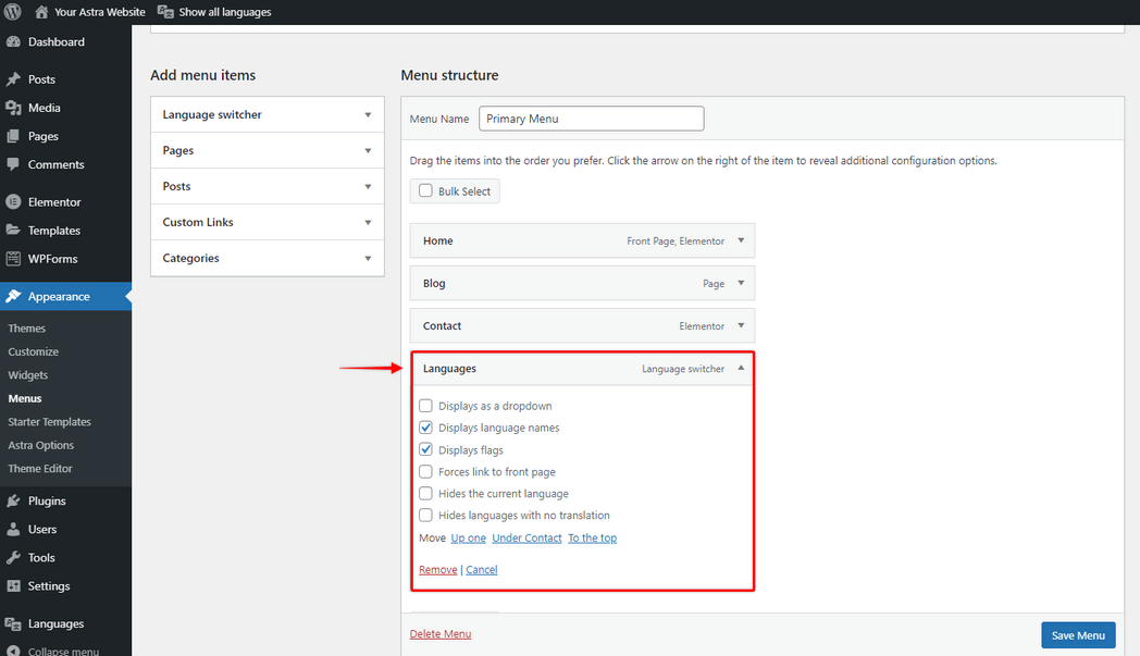 Imagen [12] - Conversión de un sitio web Astra a multilingüe: Tutorial de configuración de Polylang