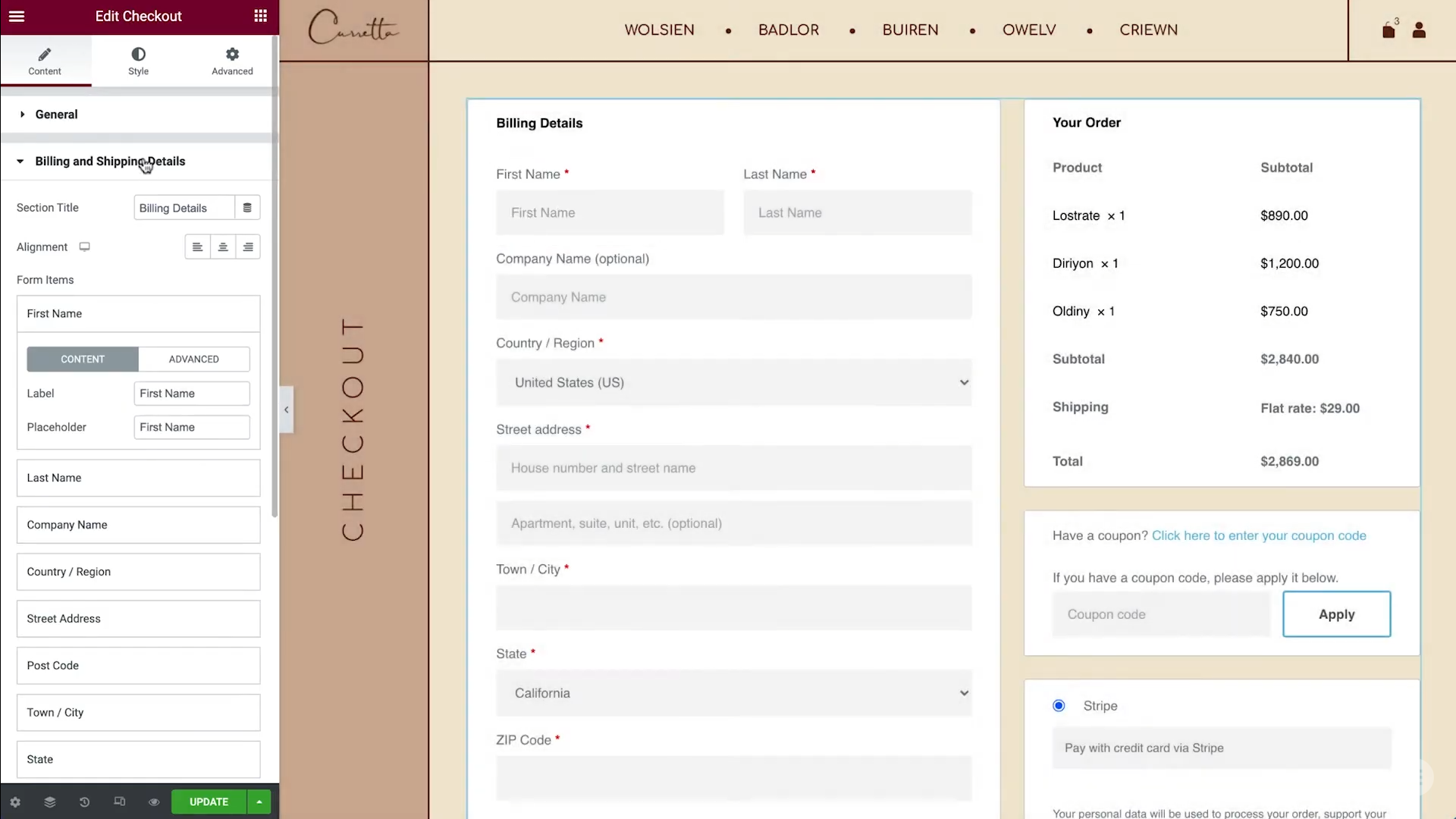 Imagen [5] - Cómo personalizar completamente la página de pago de WooCommerce con Elementor