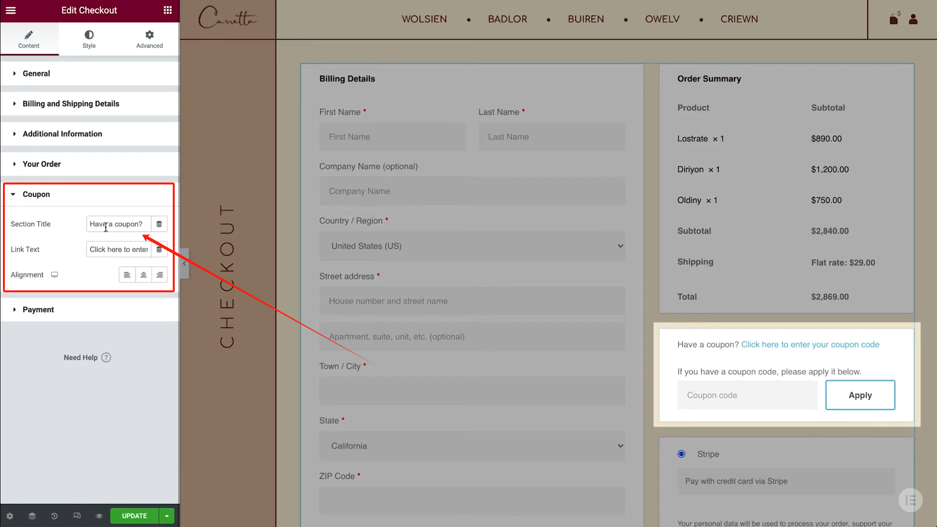 Imagen [9] - Cómo personalizar completamente la página de pago de WooCommerce con Elementor