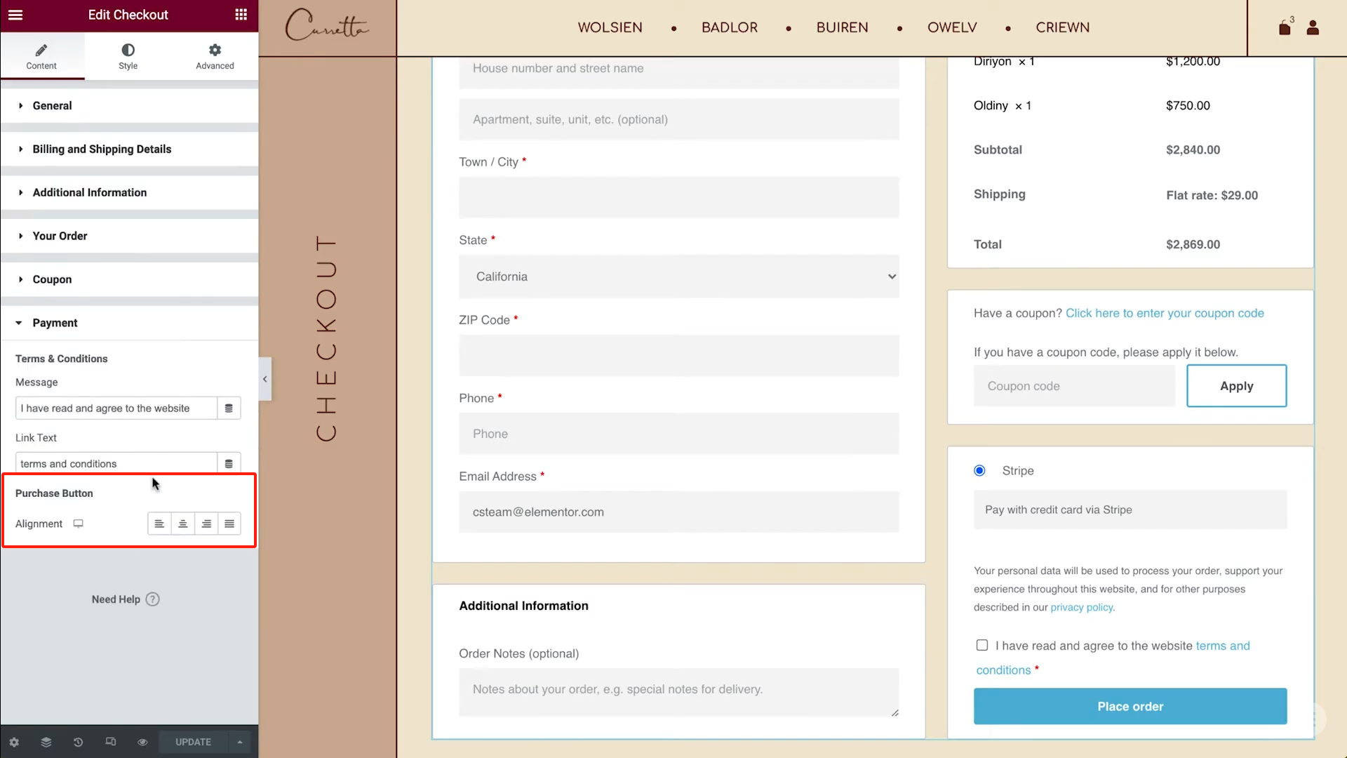 Imagen [11] - Cómo personalizar completamente la página de pago de WooCommerce con Elementor
